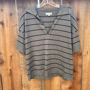 Brown Black Striped Women's Top with Collar